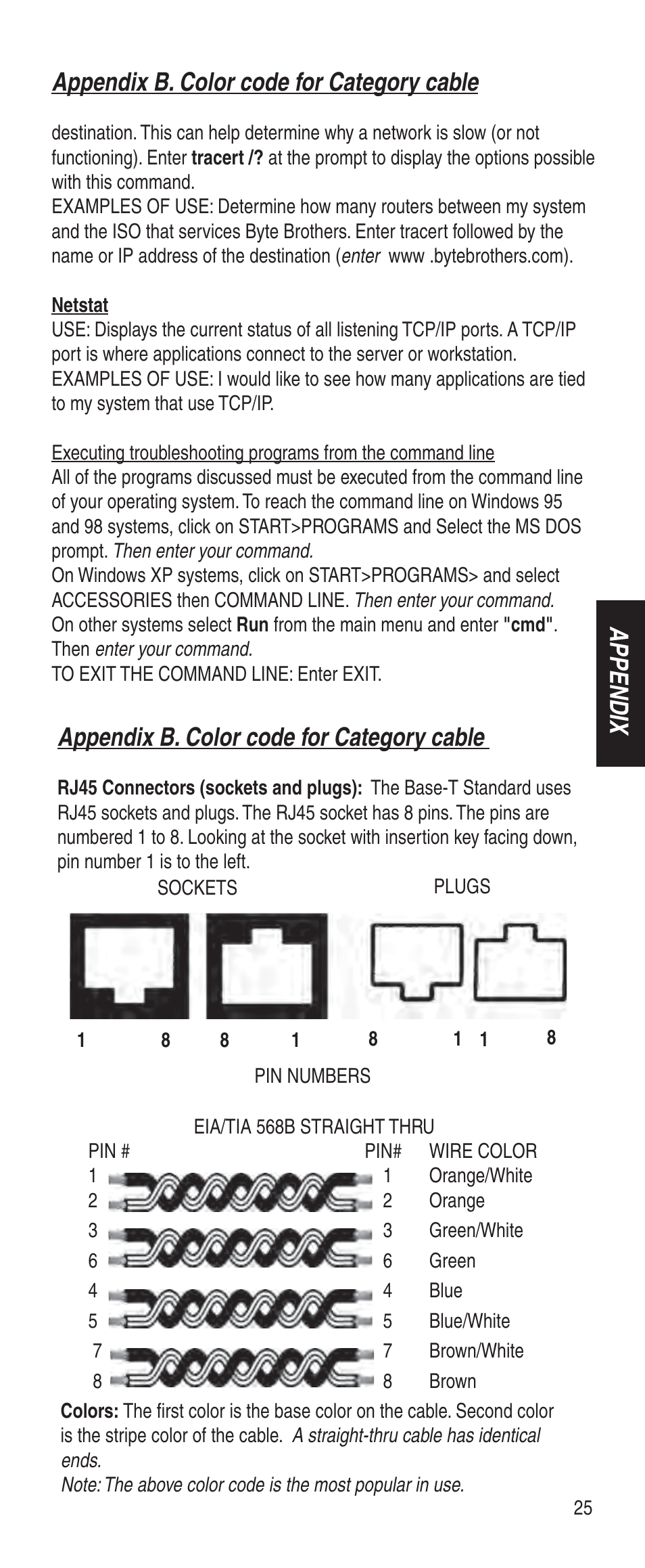 Appendix b. color code for category cable, Appendix | Triplett Low Voltage Pro User Manual | Page 27 / 28