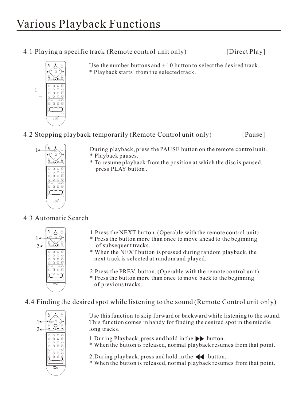 Various playback functions | Cary Audio Design Audio CD Player User Manual | Page 17 / 22