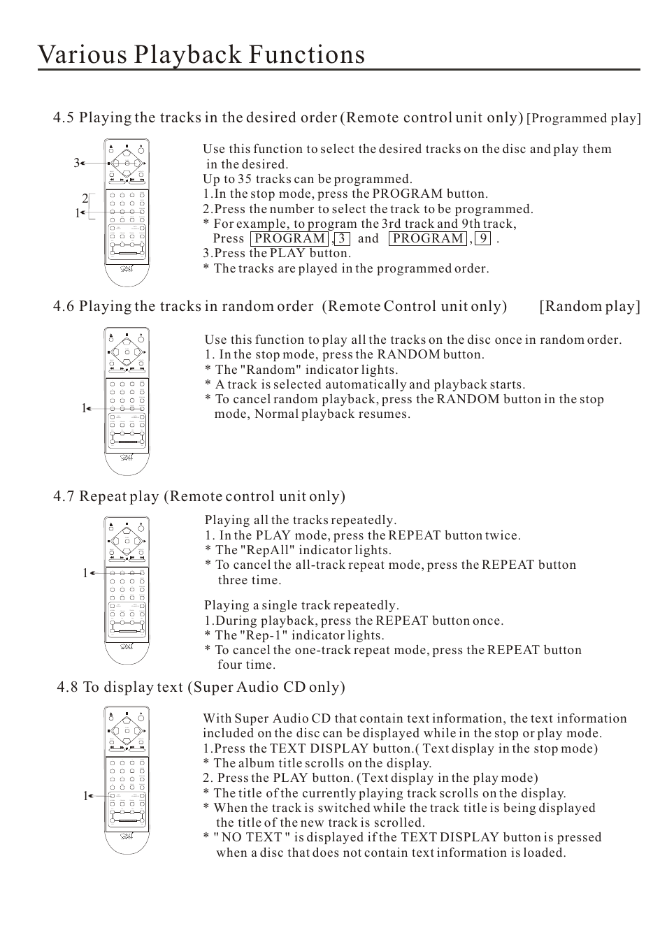 Various playback functions, Programmed play | Cary Audio Design Audio CD Player User Manual | Page 18 / 22