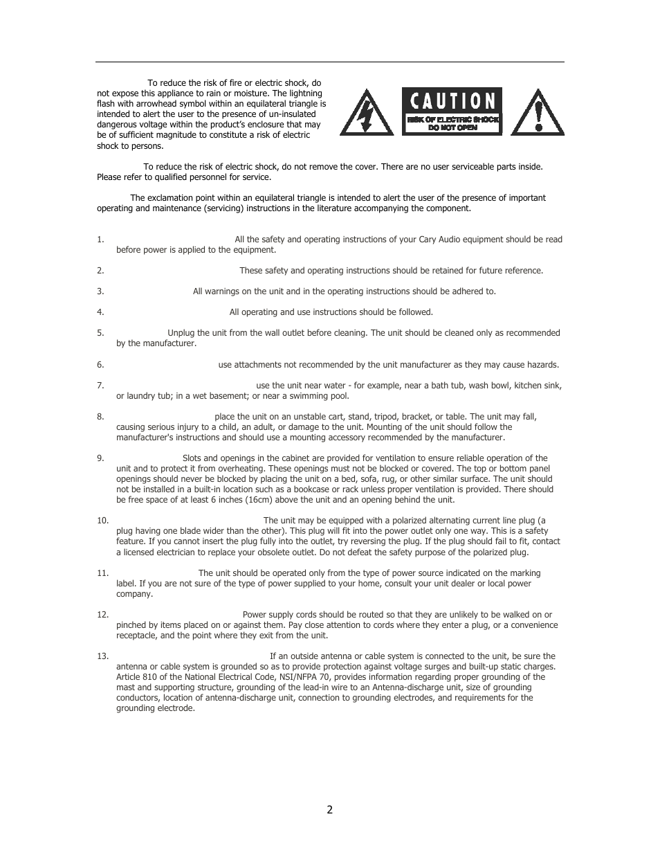 Important safety instructions | Cary Audio Design Audio CD Player User Manual | Page 3 / 22