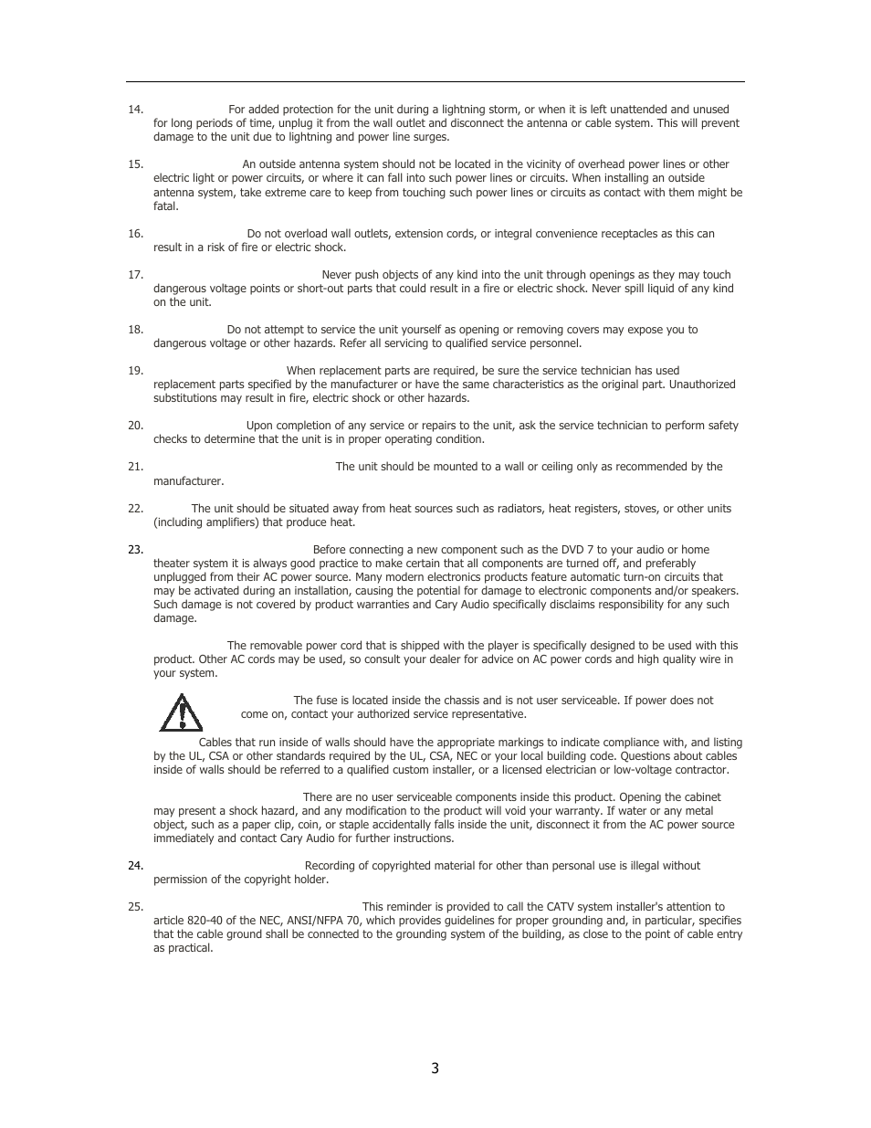 Important safety instructions | Cary Audio Design Audio CD Player User Manual | Page 4 / 22