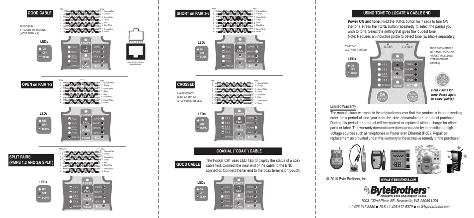 Good cable open on pair 1-2, Crossed, Coaxial (”coax”) cable | Using tone to locate a cable end | Triplett CTX200/CTX200P User Manual | Page 2 / 2