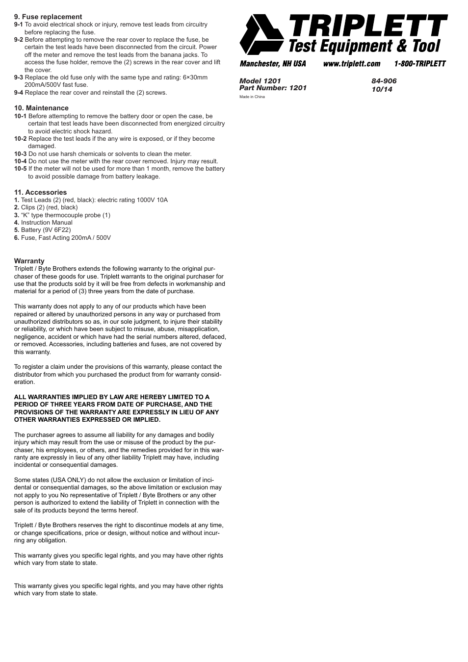 Triplett 1201 User Manual | Page 3 / 3