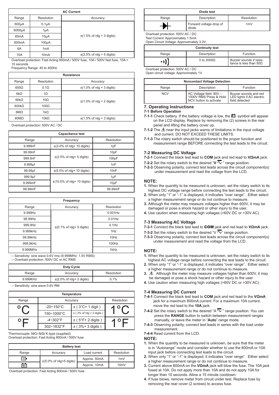 C °f, 1°c 1°f | Triplett 1401 User Manual | Page 2 / 4