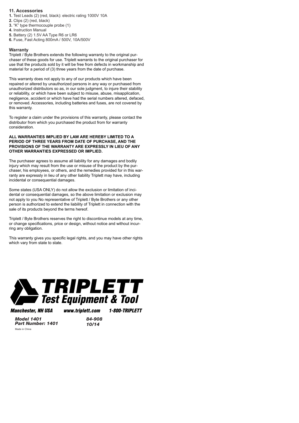 Triplett 1401 User Manual | Page 4 / 4