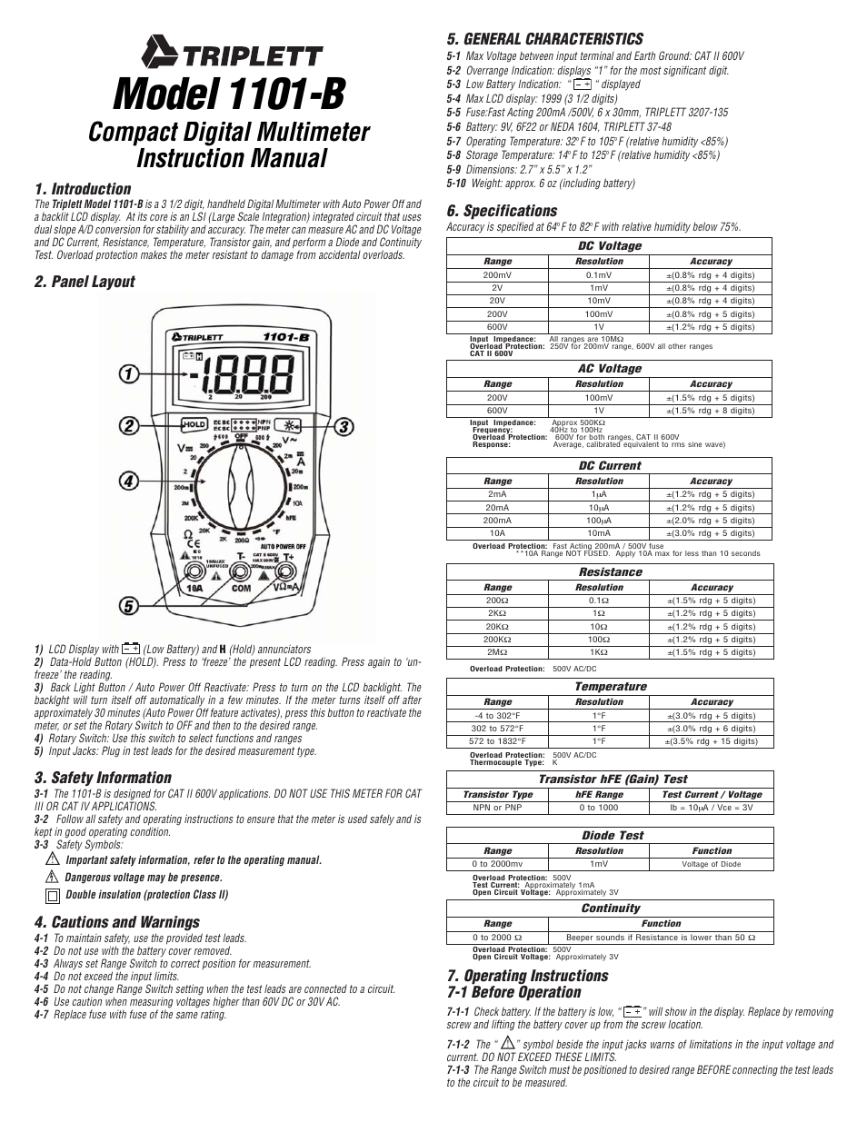 Triplett 1101-B User Manual | 2 pages