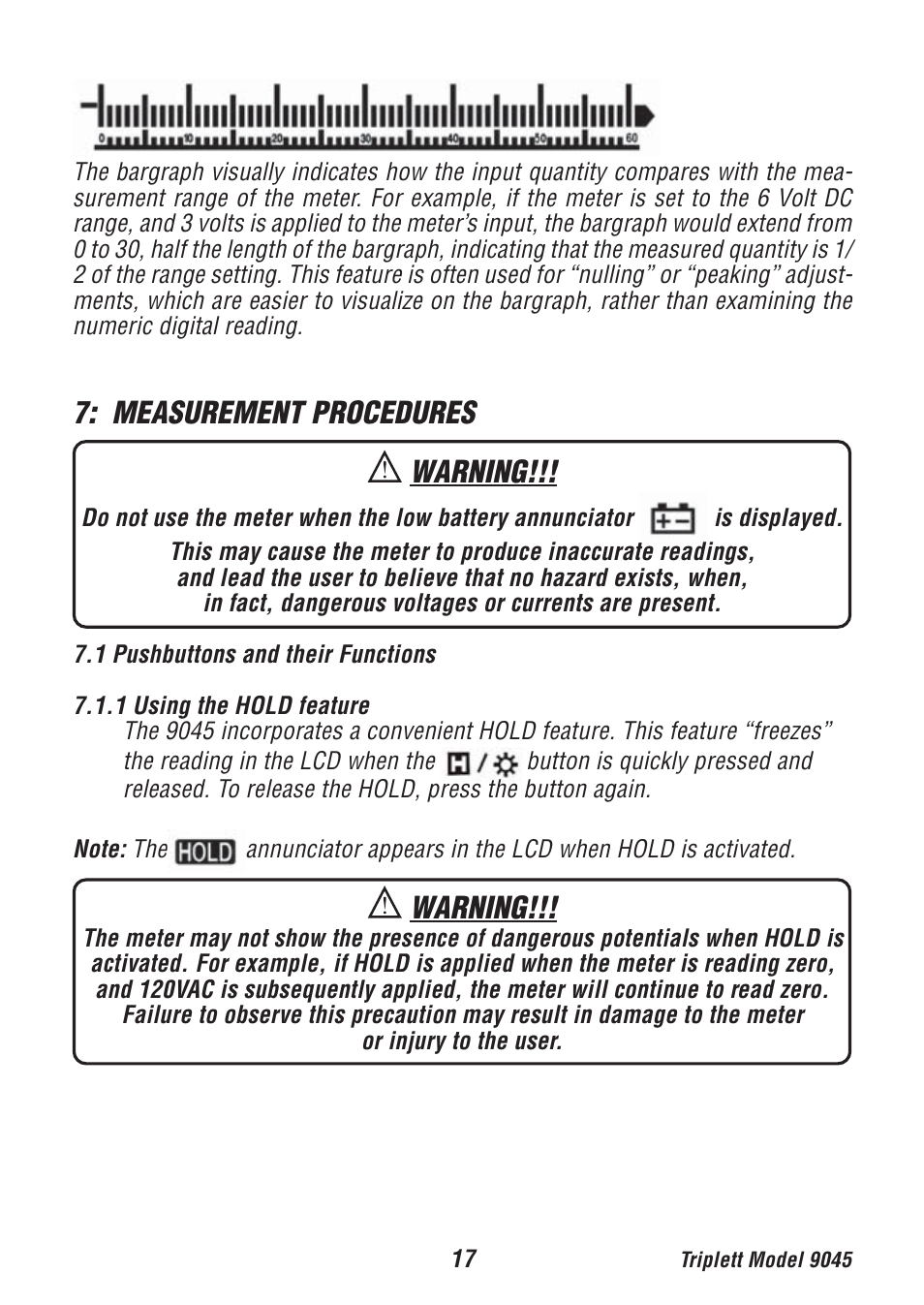 Measurement procedures warning, Warning | Triplett 9045 User Manual | Page 17 / 36