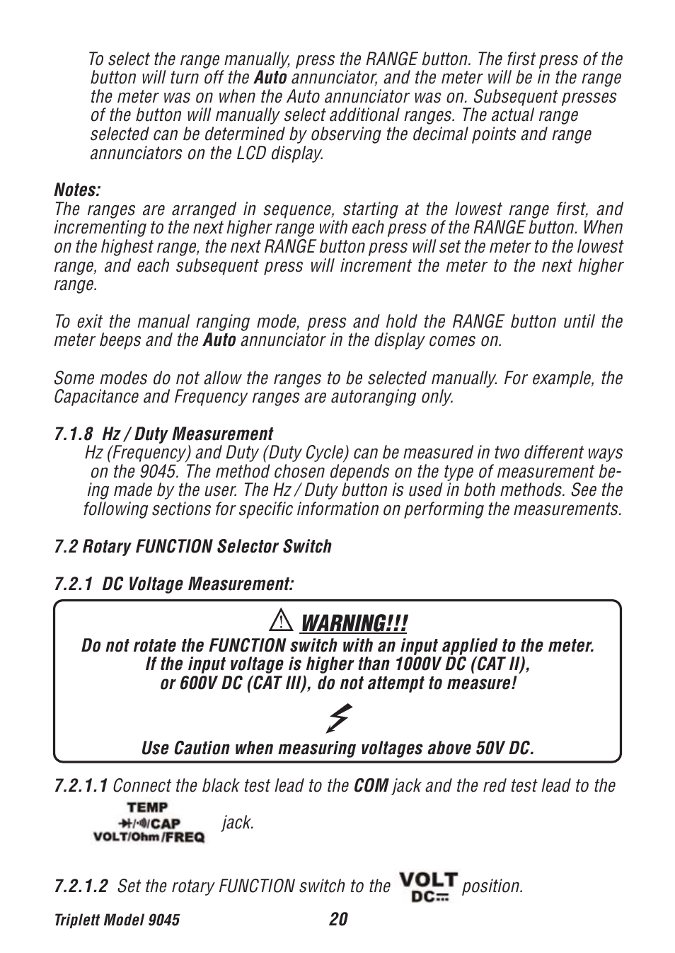 Warning | Triplett 9045 User Manual | Page 20 / 36