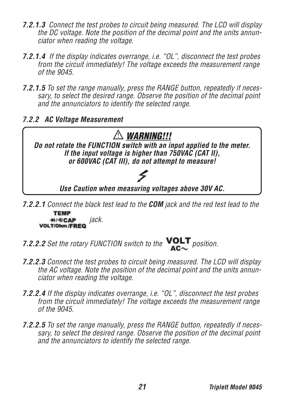 Warning | Triplett 9045 User Manual | Page 21 / 36