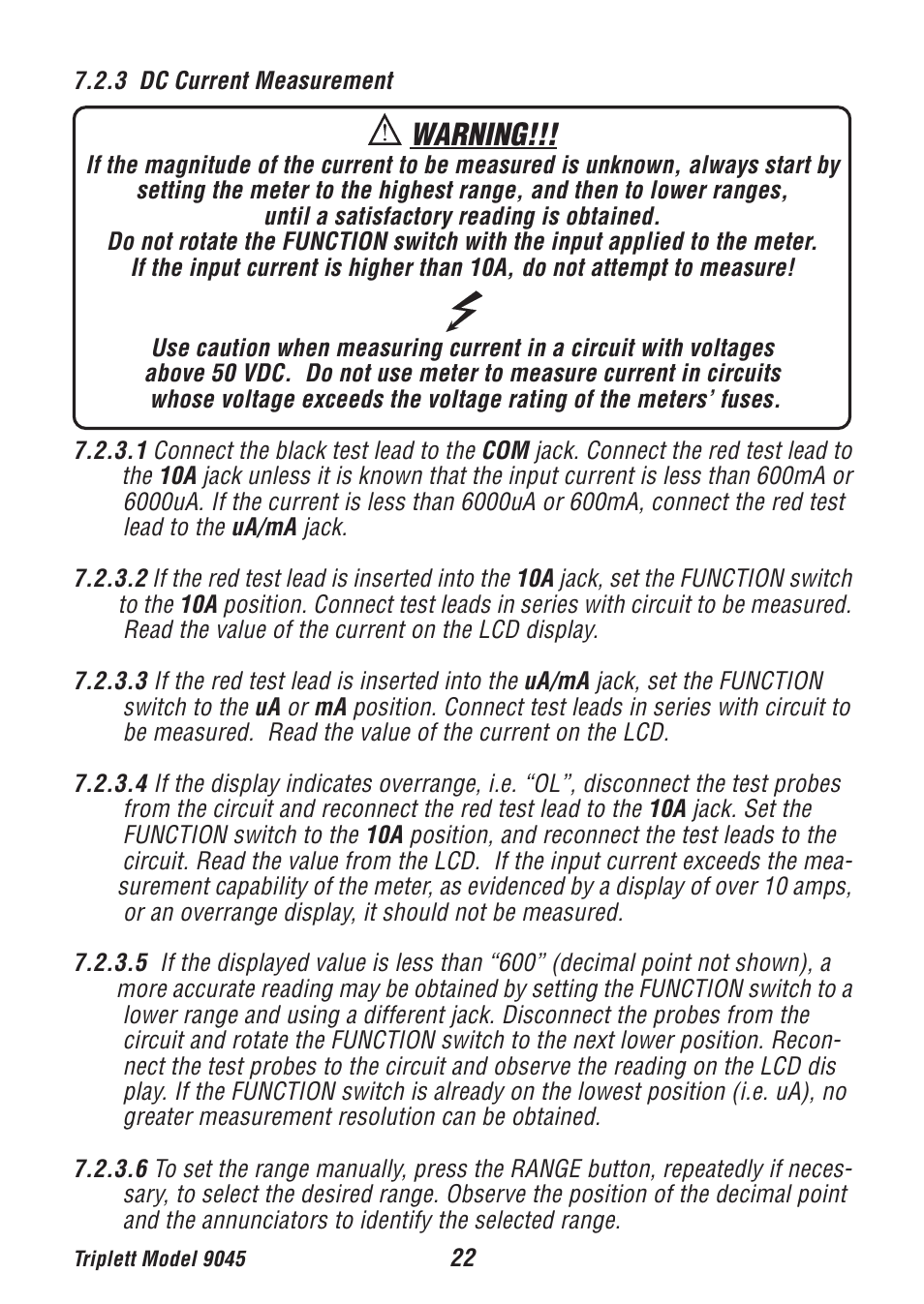 Warning | Triplett 9045 User Manual | Page 22 / 36