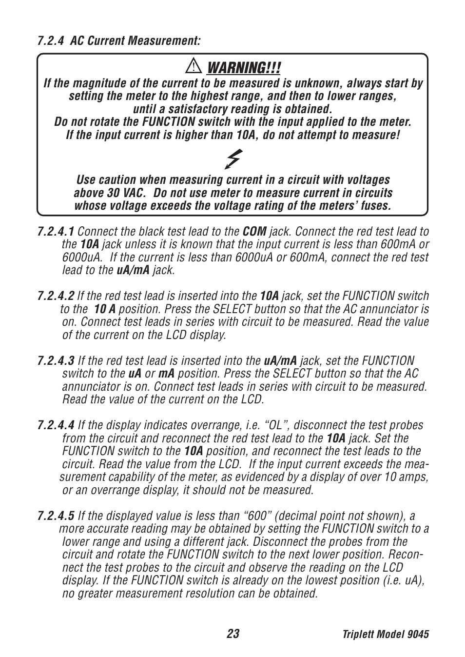 Warning | Triplett 9045 User Manual | Page 23 / 36