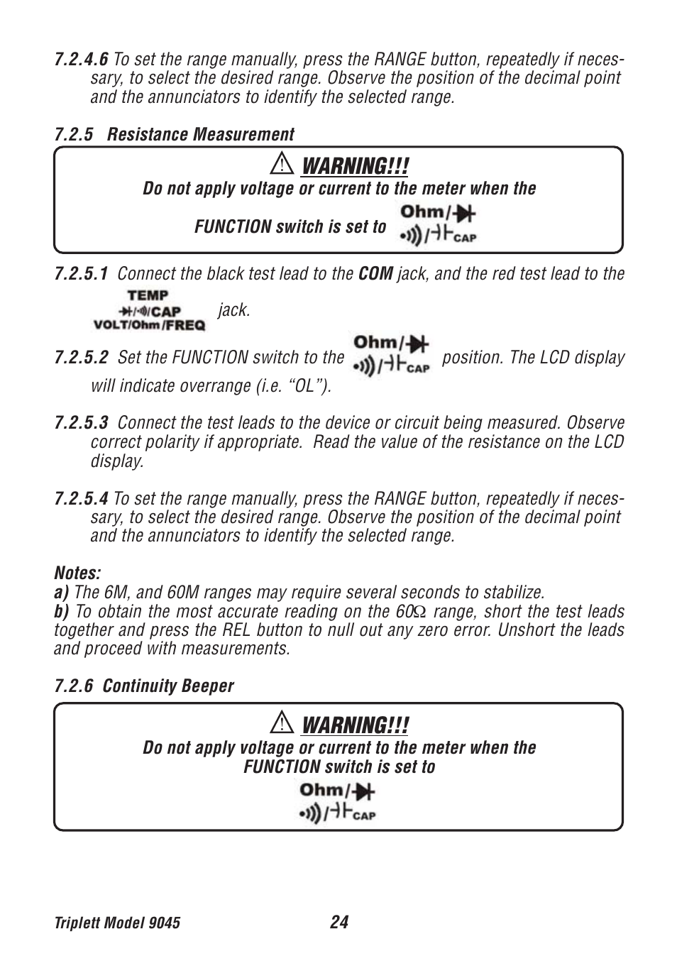 Warning | Triplett 9045 User Manual | Page 24 / 36