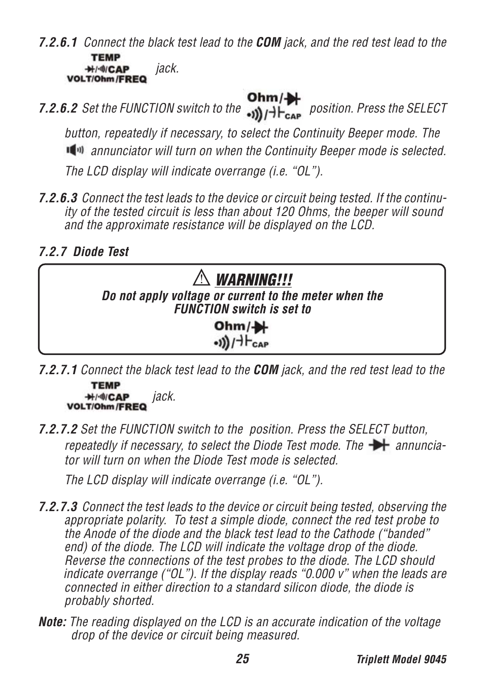 Warning | Triplett 9045 User Manual | Page 25 / 36