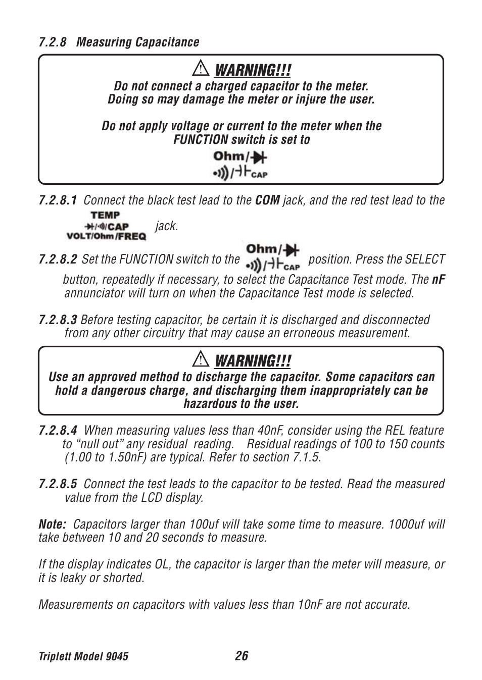 Warning | Triplett 9045 User Manual | Page 26 / 36