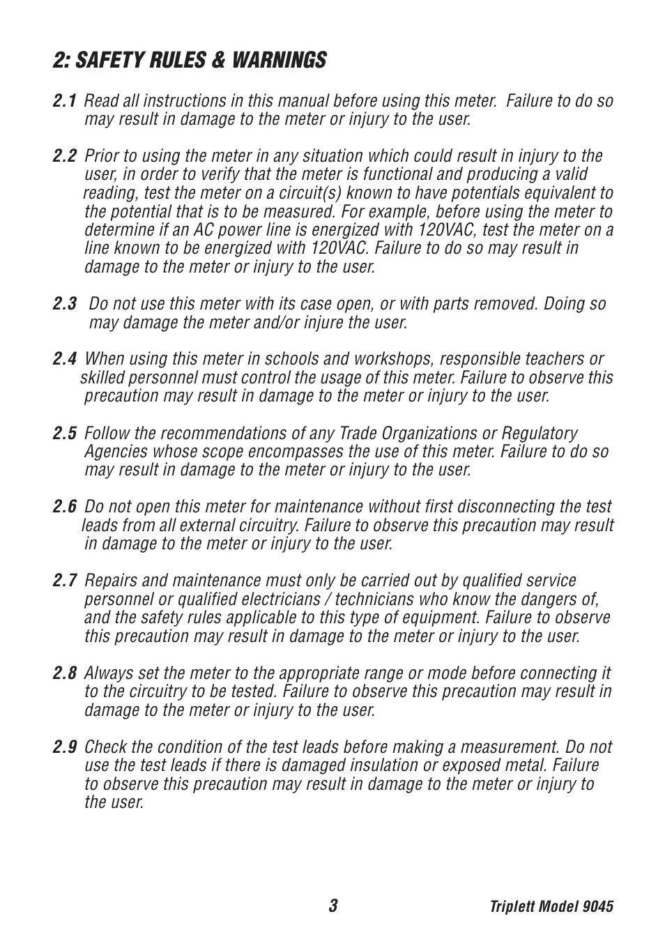 Safety rules & warnings | Triplett 9045 User Manual | Page 3 / 36