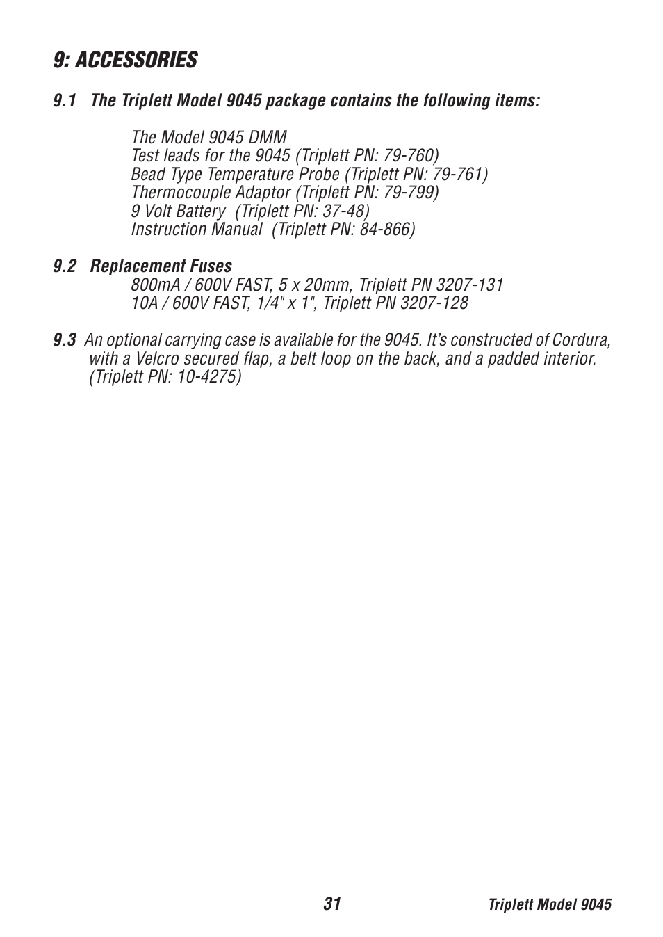Accessories | Triplett 9045 User Manual | Page 31 / 36