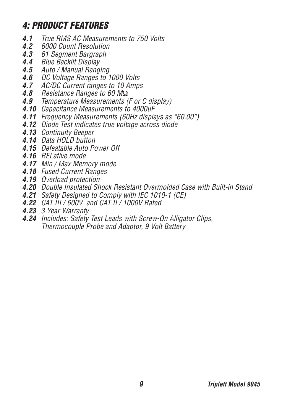 Product features | Triplett 9045 User Manual | Page 9 / 36