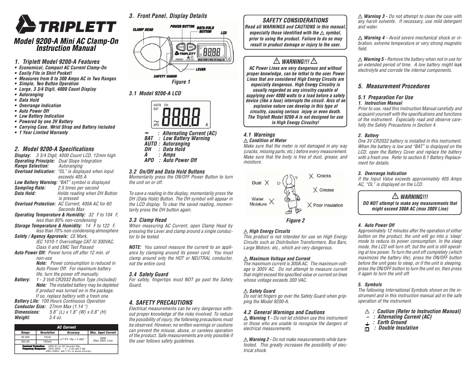 Triplett 9200-A User Manual | 2 pages
