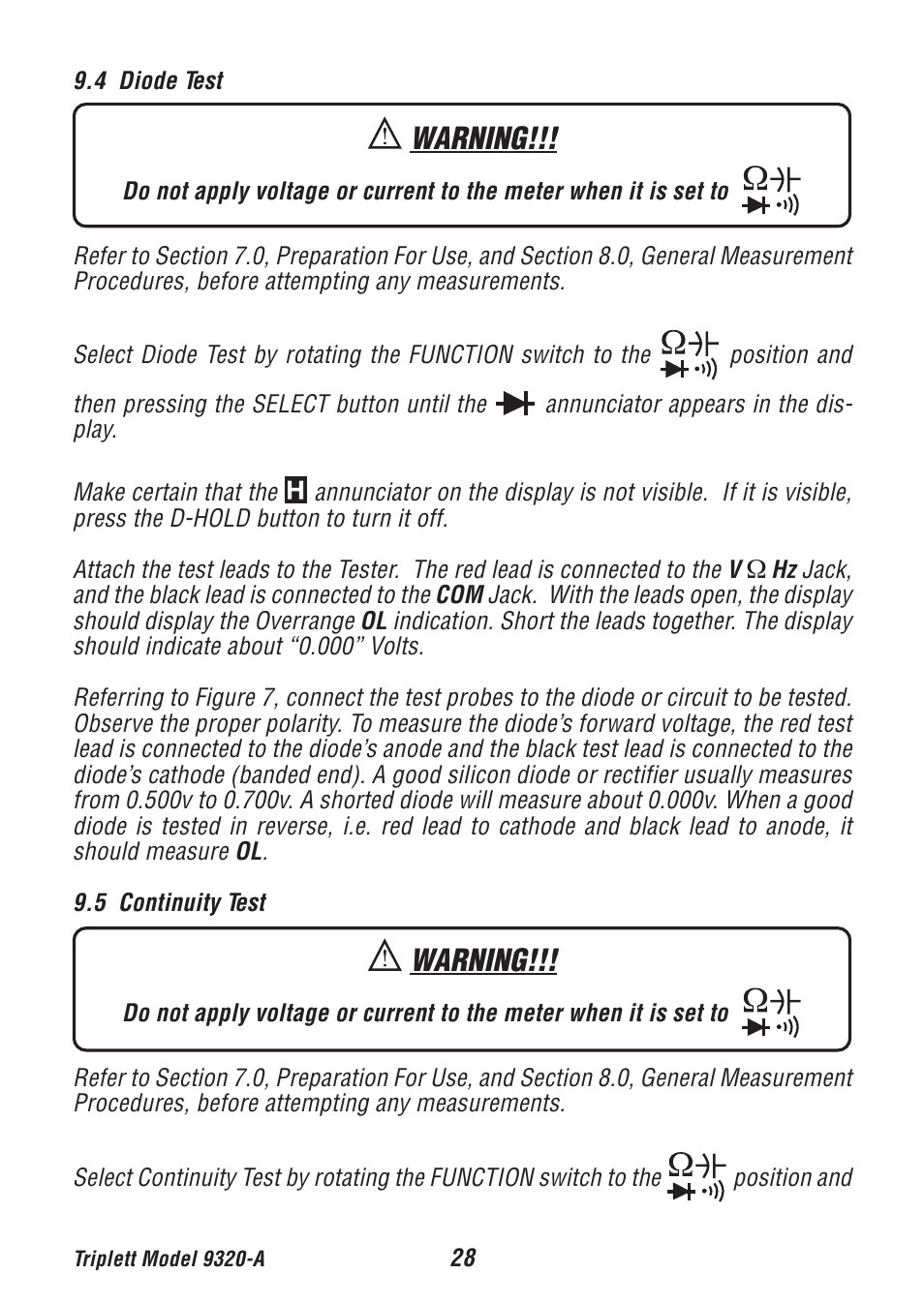 Warning | Triplett 9320-A User Manual | Page 29 / 37