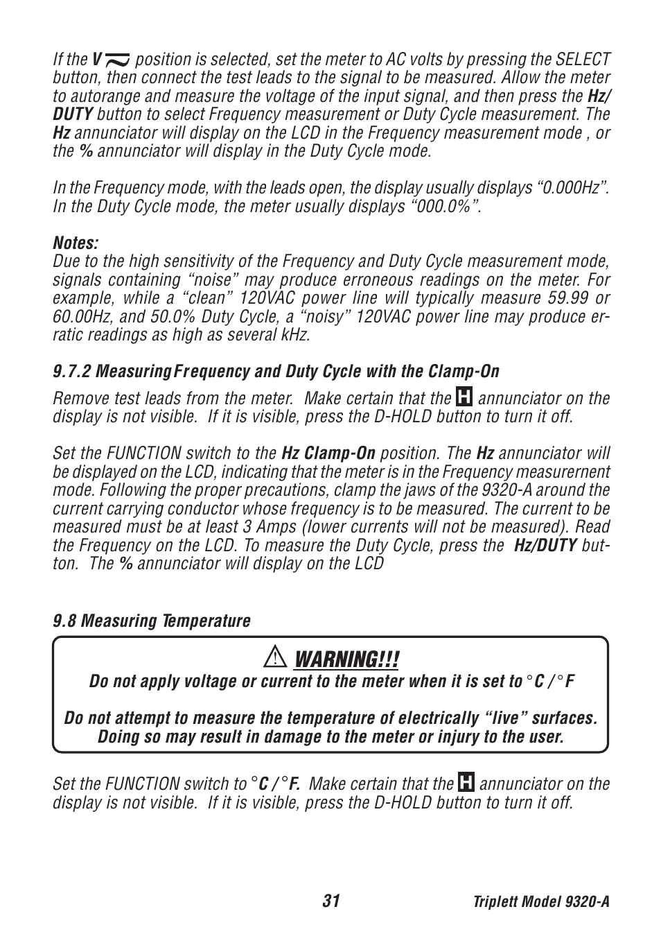 Warning | Triplett 9320-A User Manual | Page 32 / 37