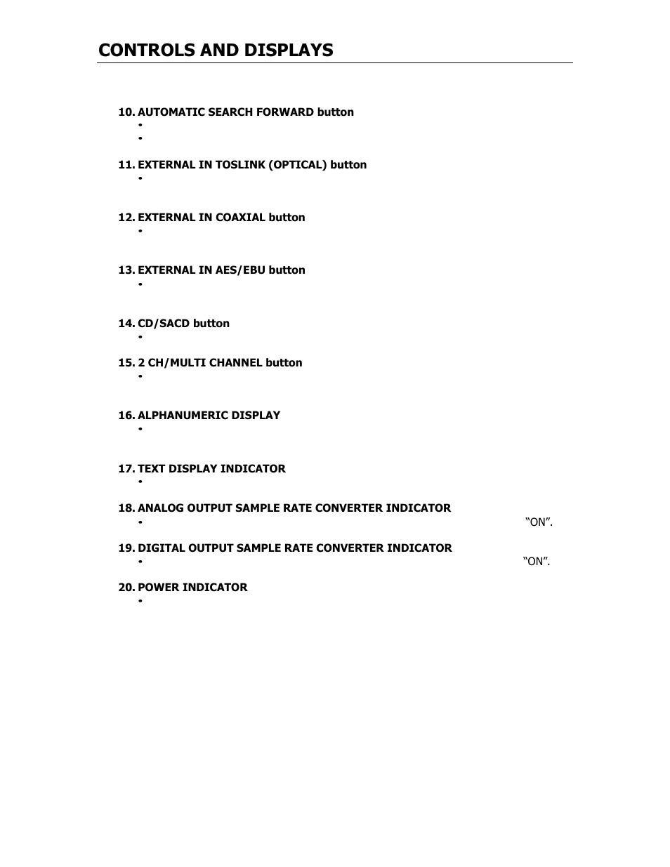 Controls and displays | Cary Audio Design CARY AUDIO CD 306 SACD User Manual | Page 11 / 26