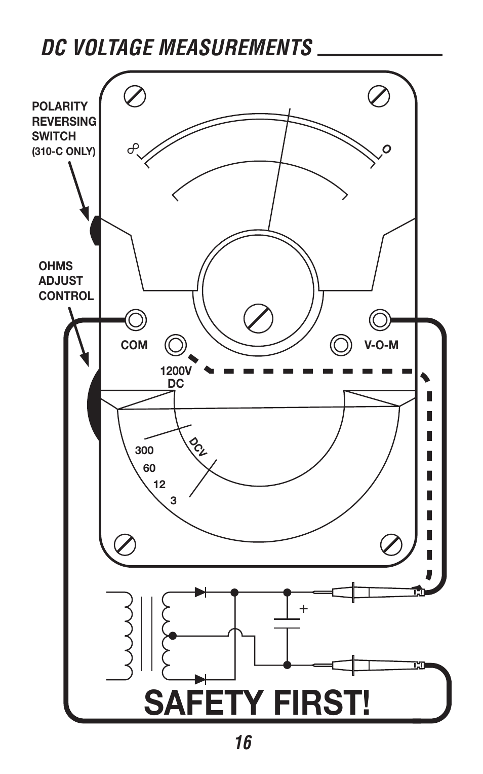 310 type 9_18, Safety first, Dc voltage measurements | Triplett 310 User Manual | Page 18 / 34