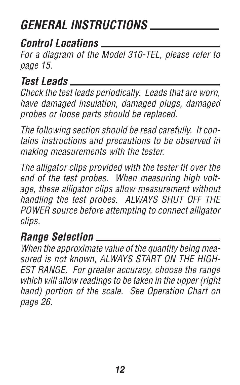 General instructions | Triplett 310-TEL User Manual | Page 12 / 32