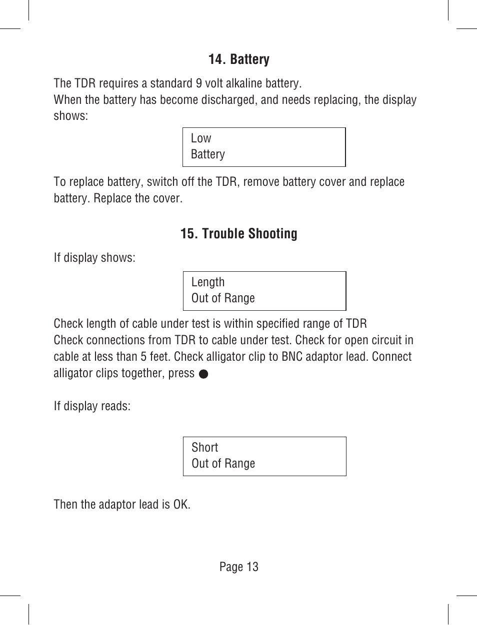 Triplett TDR User Manual | Page 14 / 21