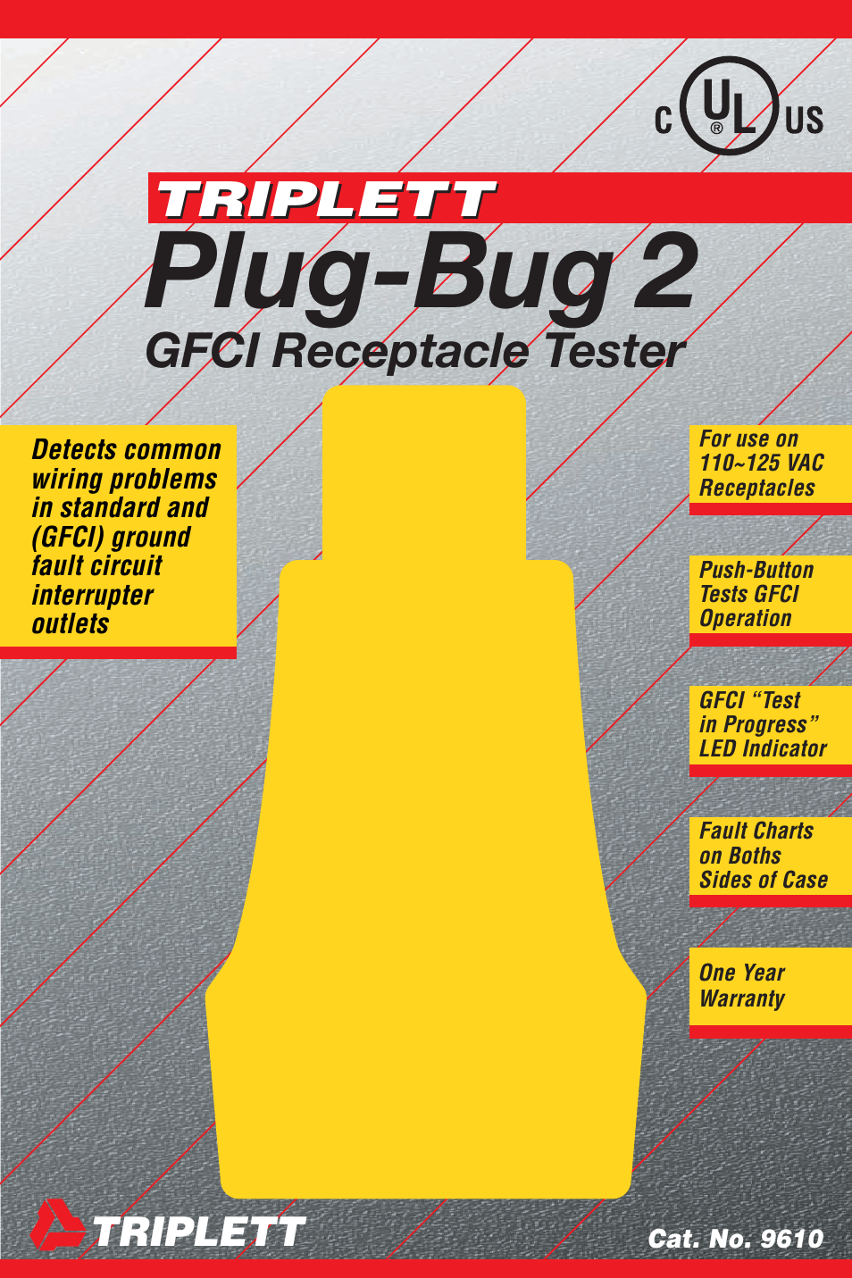 Plug-bug 2, Triplett, Gfci receptacle tester | Triplett Plug-Bug 2 – PN: 9610 User Manual | Page 2 / 3