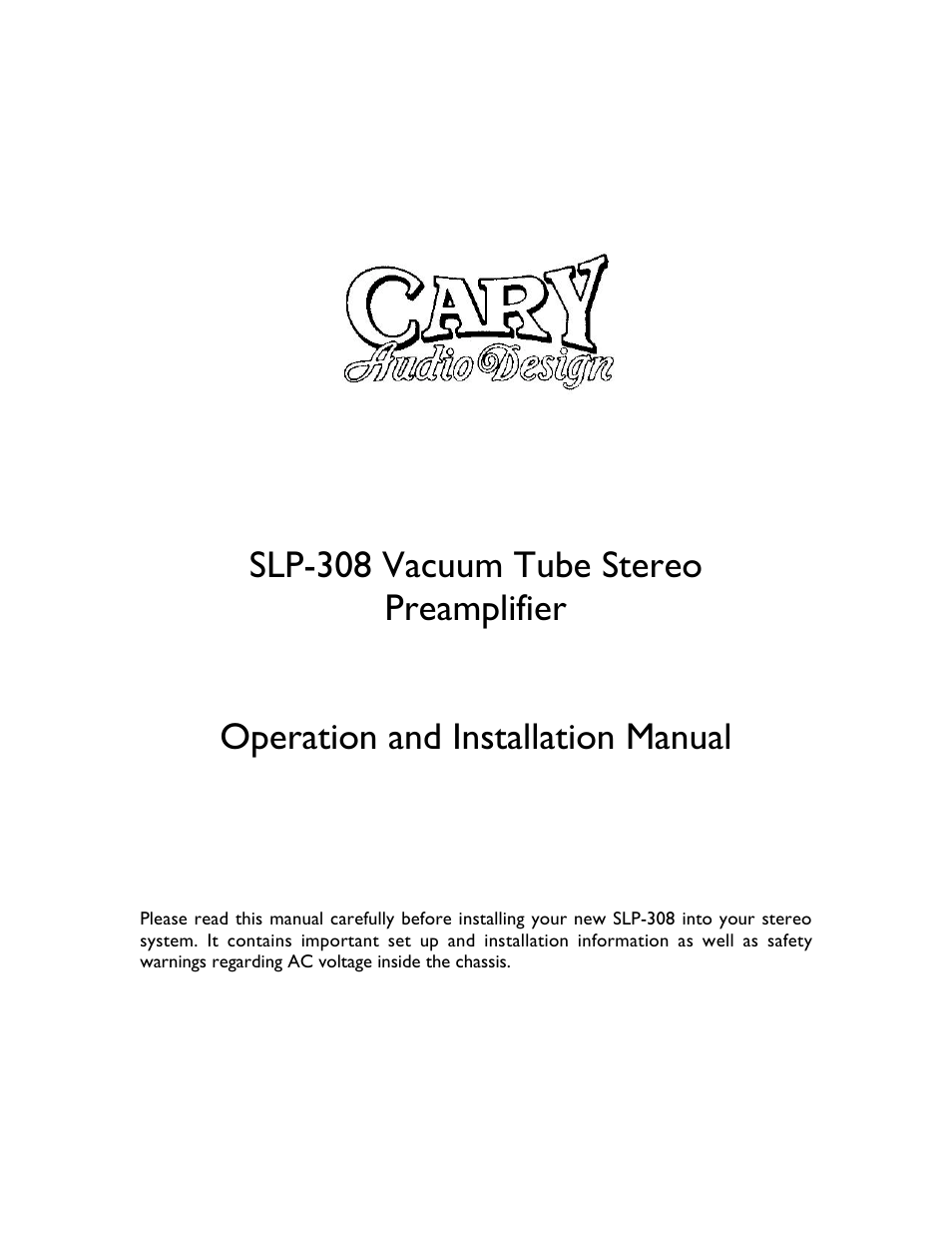 Cary Audio Design SLP-308 User Manual | 8 pages