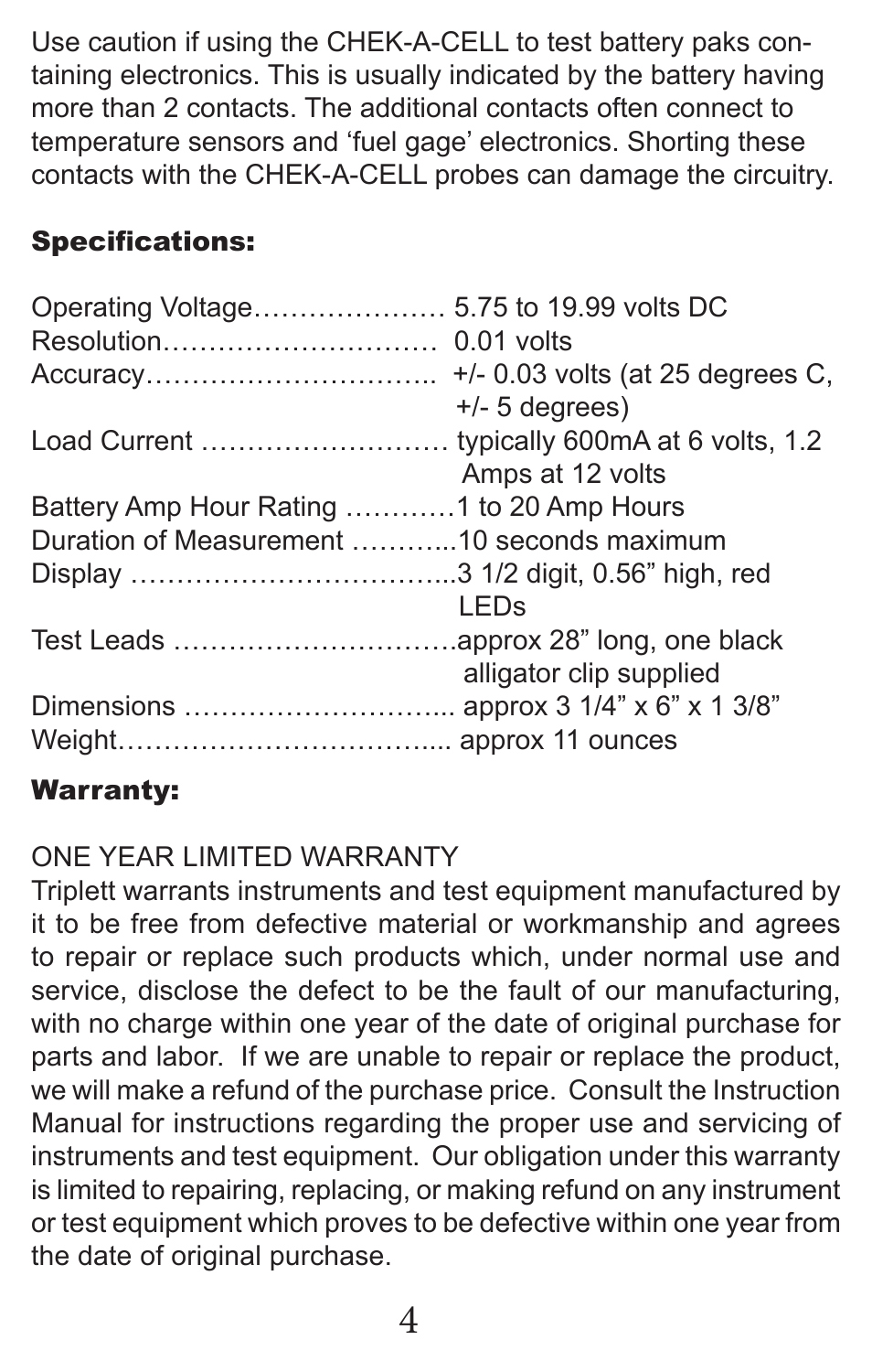 Triplett Chek-A-Cell – PN: 3276 User Manual | Page 6 / 8