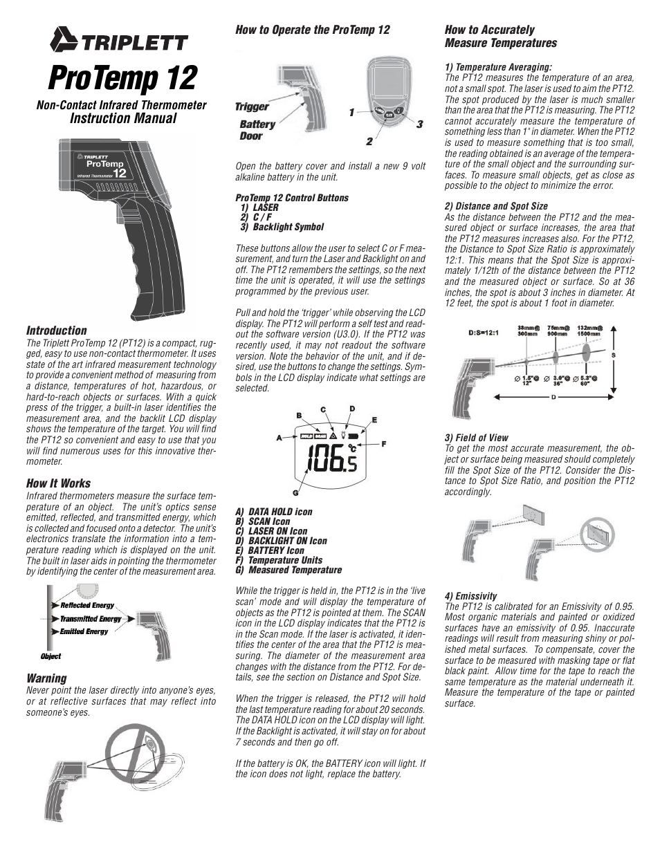 Triplett ProTemp 12 – PN: PT12 User Manual | 2 pages