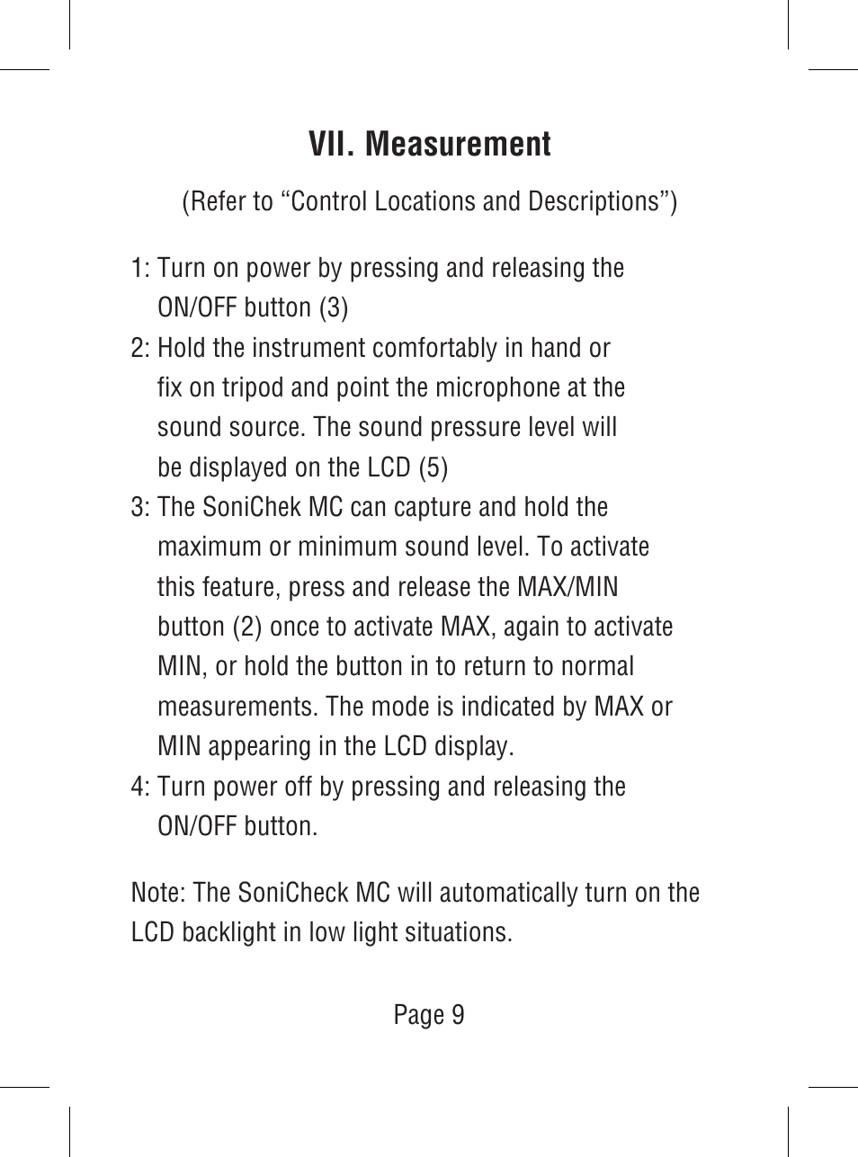 Vii. measurement | Triplett SoniChek – PN: TSC-MC1 User Manual | Page 10 / 15