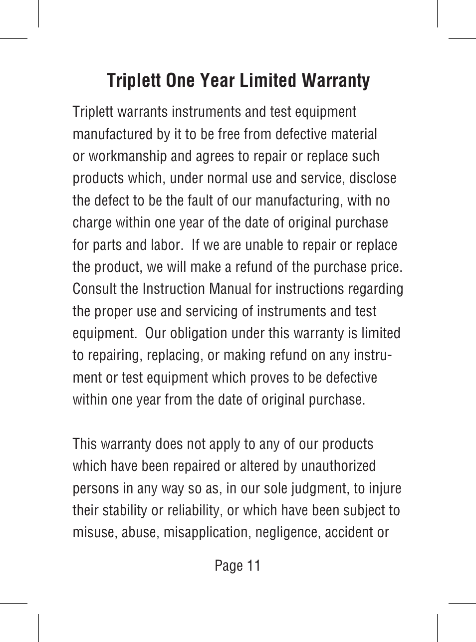 Triplett one year limited warranty | Triplett SoniChek – PN: TSC-MC1 User Manual | Page 12 / 15