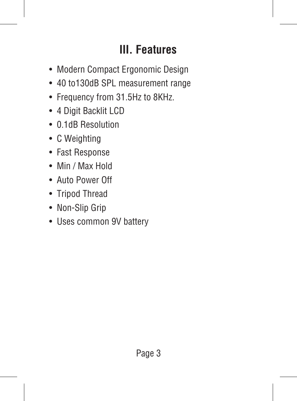 Iii. features | Triplett SoniChek – PN: TSC-MC1 User Manual | Page 4 / 15