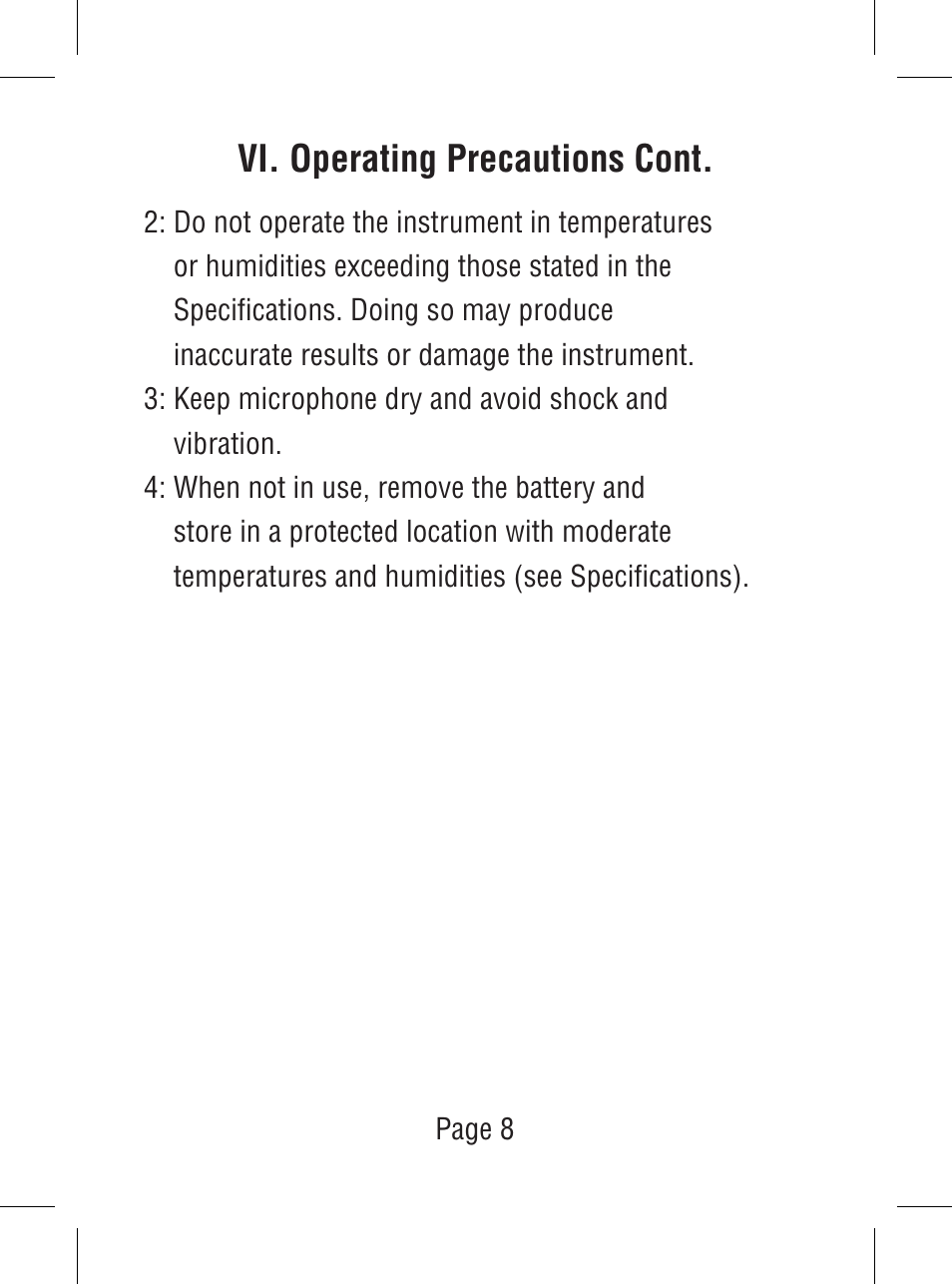 Vi. operating precautions cont | Triplett SoniChek – PN: TSC-MC1 User Manual | Page 9 / 15