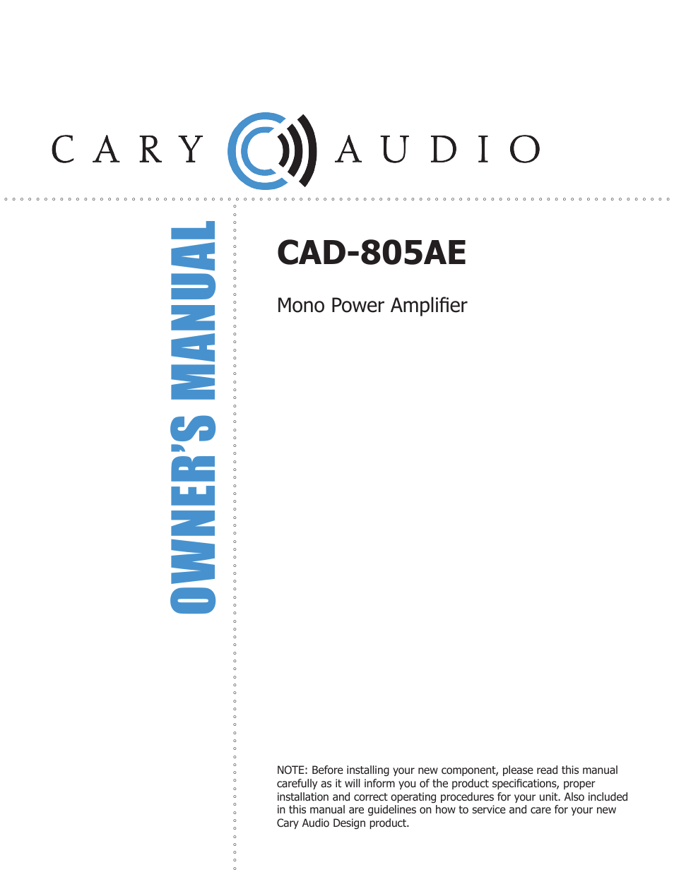 Cary Audio Design CAD-805AE User Manual | 22 pages