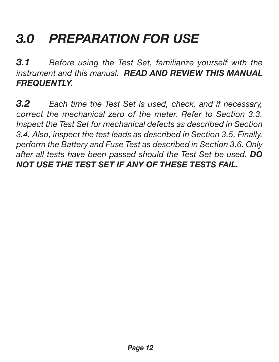 0 preparation for use | Triplett 2000 User Manual | Page 12 / 48