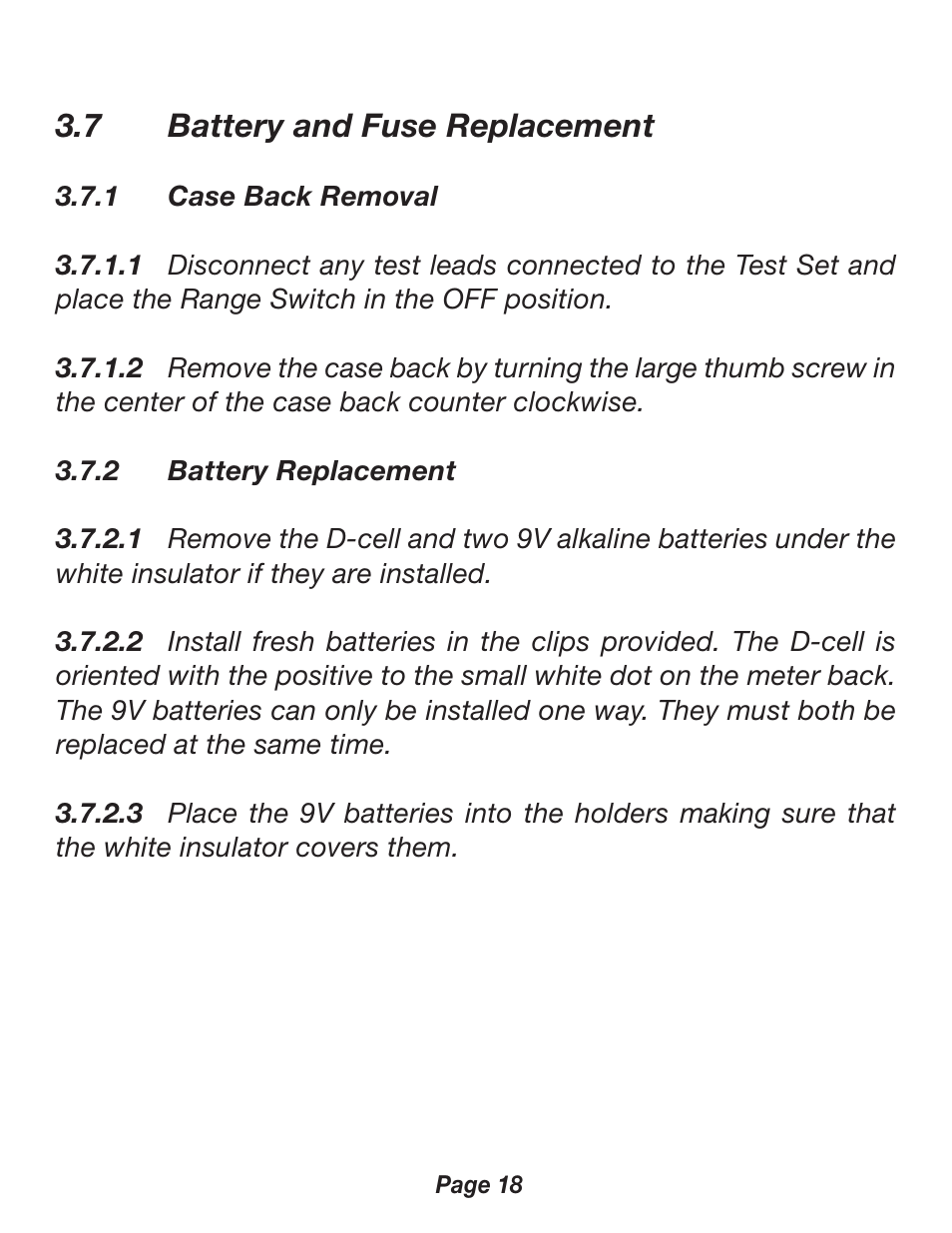 7 battery and fuse replacement | Triplett 2000 User Manual | Page 18 / 48
