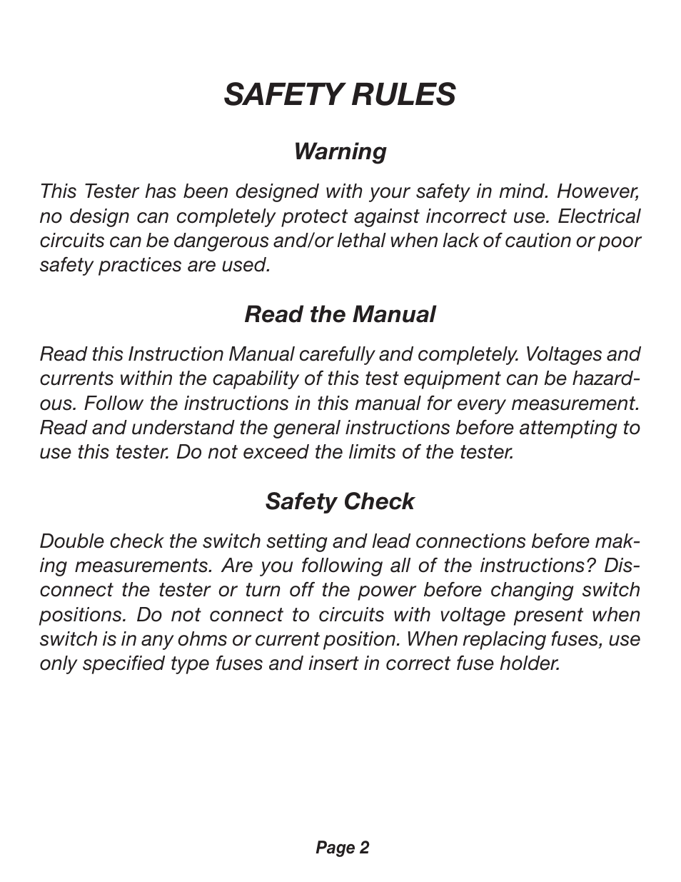 Safety rules | Triplett 2000 User Manual | Page 2 / 48