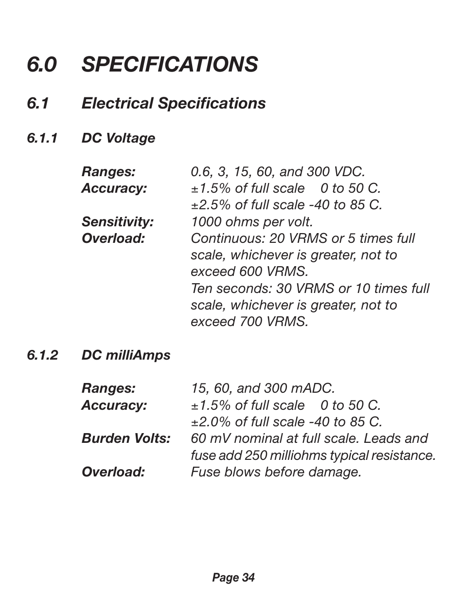 0 specifications | Triplett 2000 User Manual | Page 34 / 48