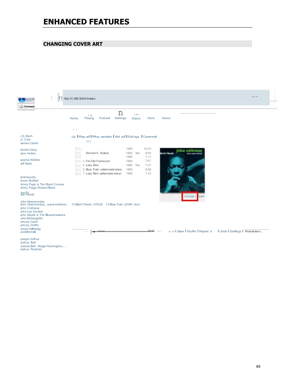 Enhanced features, Subsonic, Changing cover art | Cary Audio Design MS-1 User Manual | Page 50 / 63