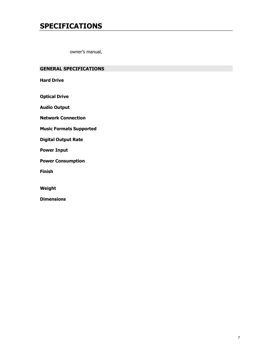 Specifications | Cary Audio Design MS-1 User Manual | Page 8 / 63