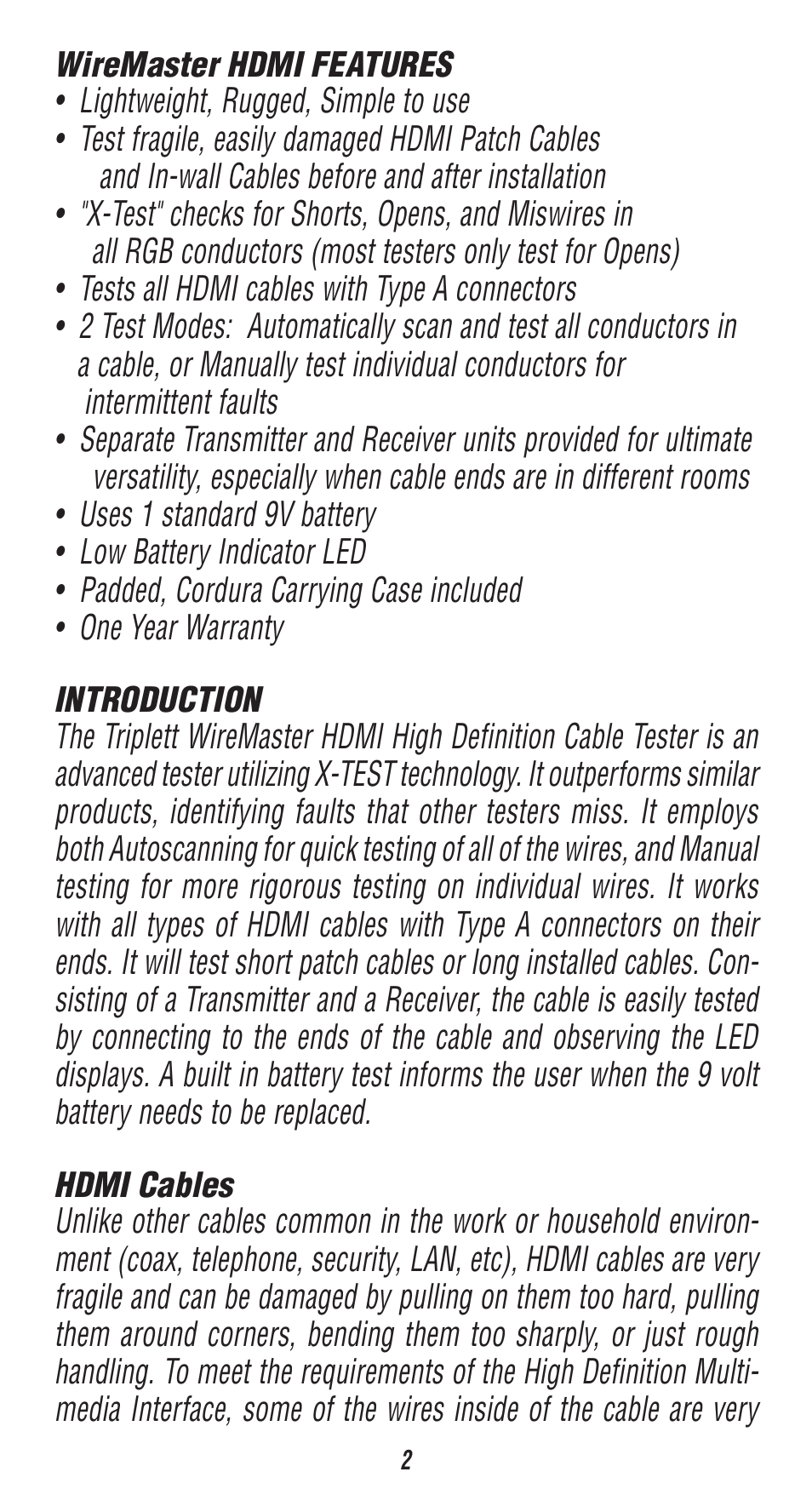 Triplett WireMaster HDMI 2 – PN: 3256 User Manual | Page 2 / 8