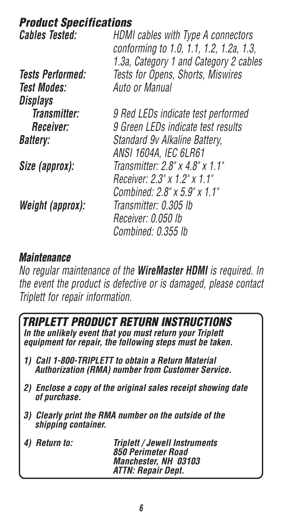 Triplett WireMaster HDMI 2 – PN: 3256 User Manual | Page 6 / 8