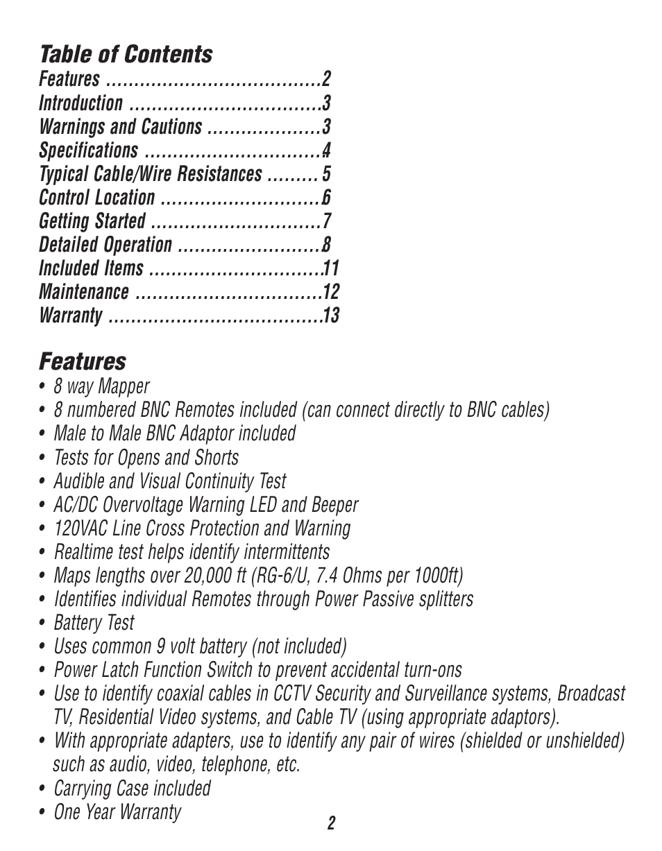 Triplett WireMaster Coax BNC – PN: 3274 User Manual | Page 2 / 14