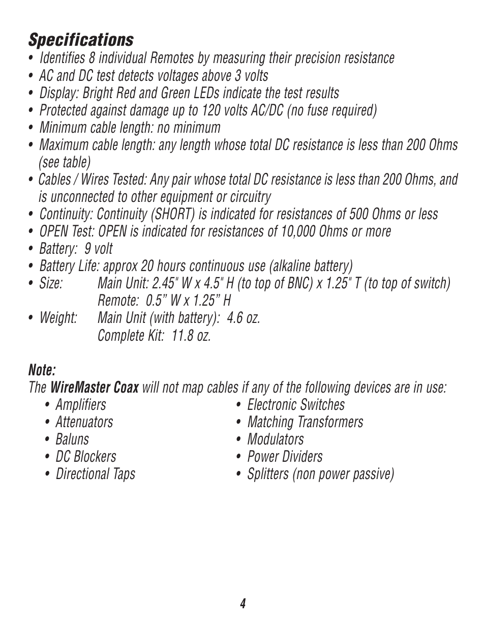 Triplett WireMaster Coax BNC – PN: 3274 User Manual | Page 4 / 14