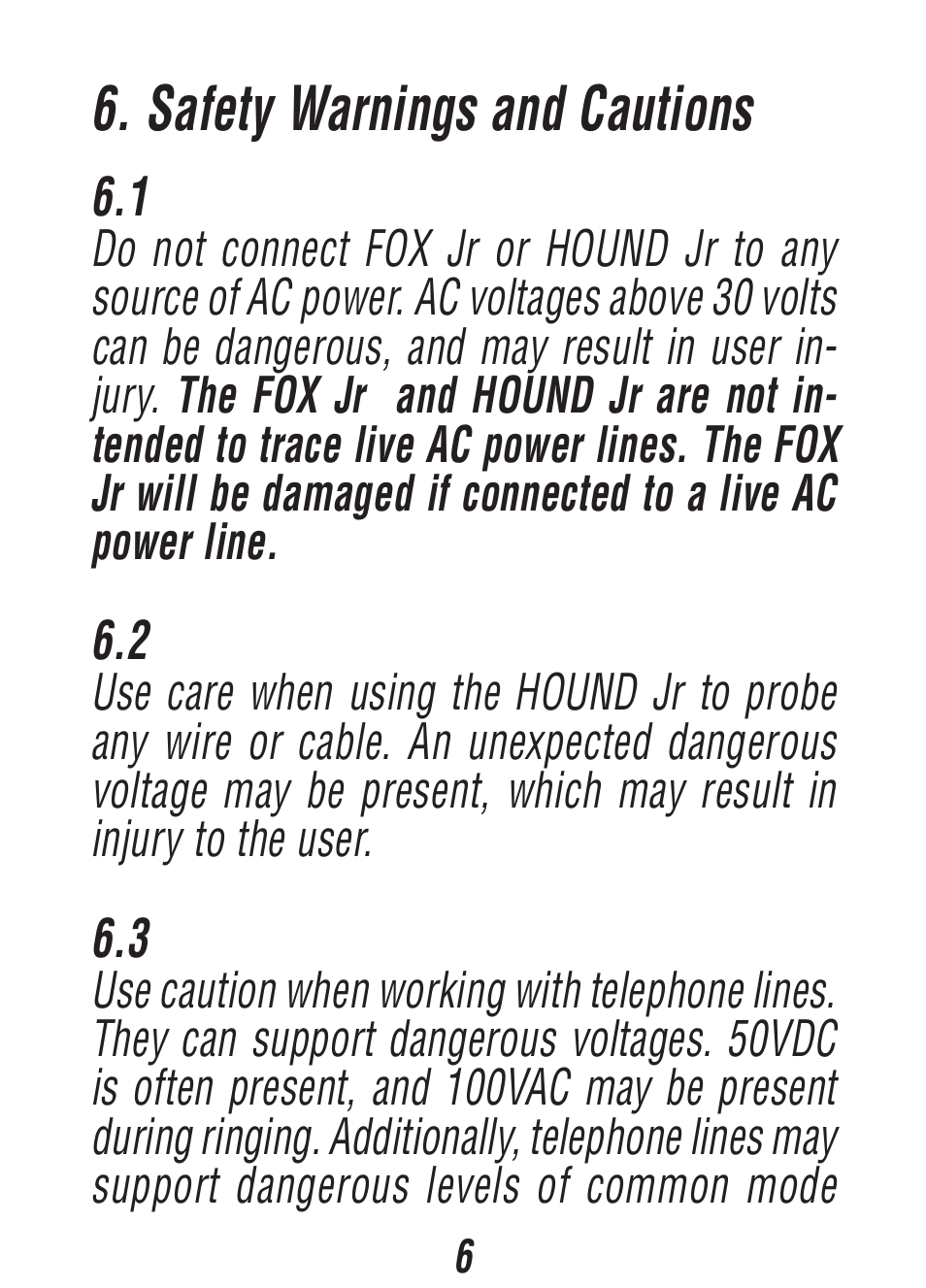 Safety warnings and cautions | Triplett Fox & Hound Jr. – PN: 3375 User Manual | Page 6 / 36