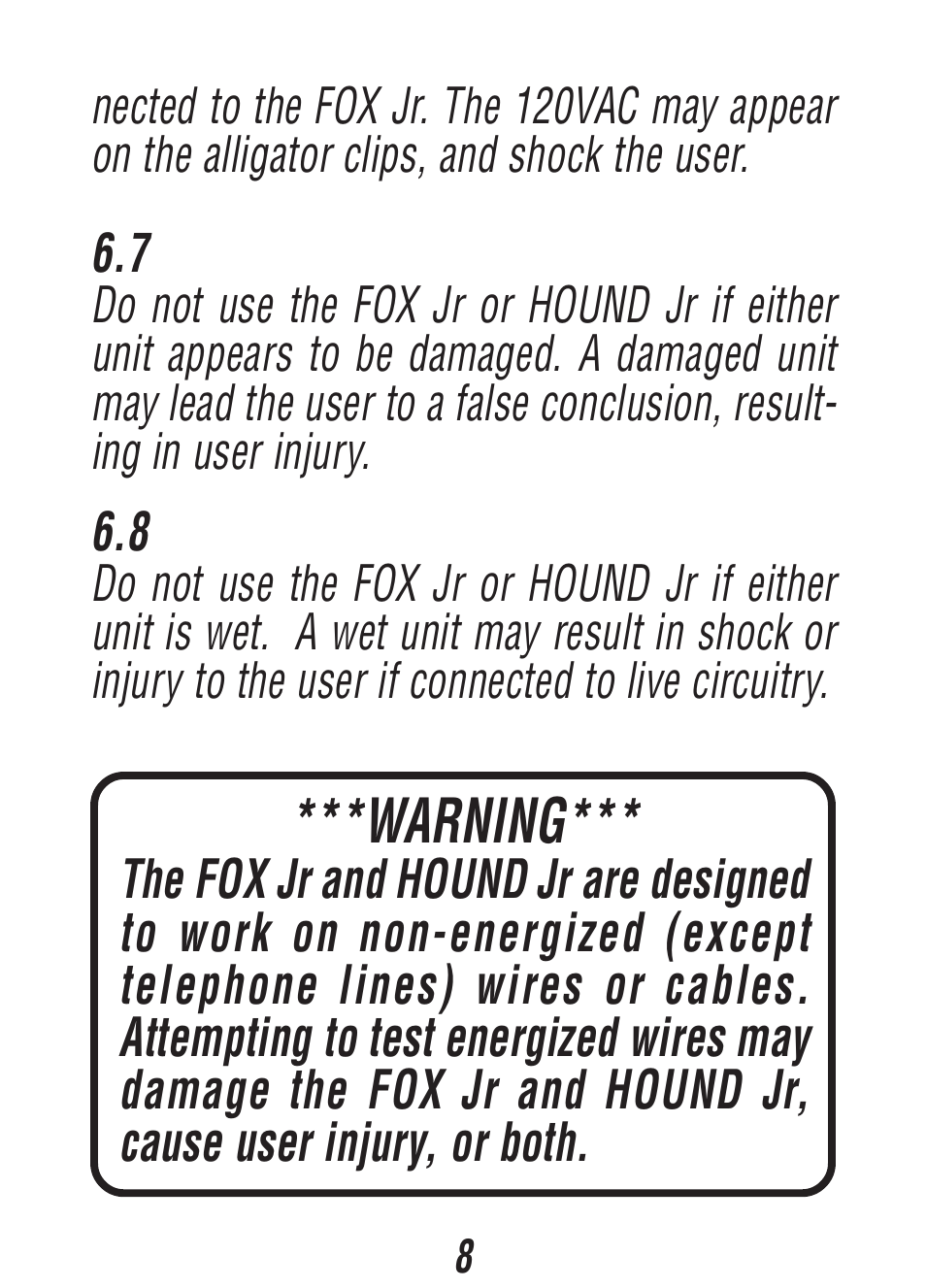 Warning | Triplett Fox & Hound Jr. – PN: 3375 User Manual | Page 8 / 36