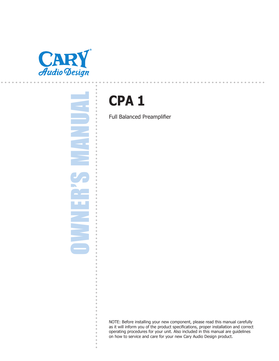 Cary Audio Design CPA 1 User Manual | 15 pages